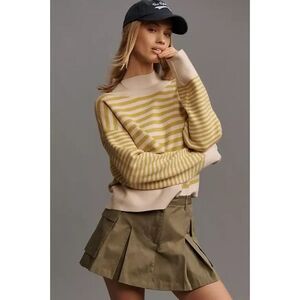 Anthropologie Maeve CARYS Mock Neck Sweater Womens Large Gold Striped Oversized